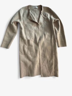 Women’s Open-Front Long Cardigan Sweater in Beige